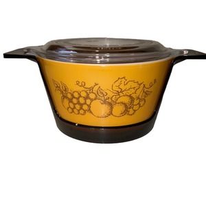 Vintage Pyrex 1974-78 Old Orchard 475 B 2.5 QT Casserole Dish with Lid and Micro